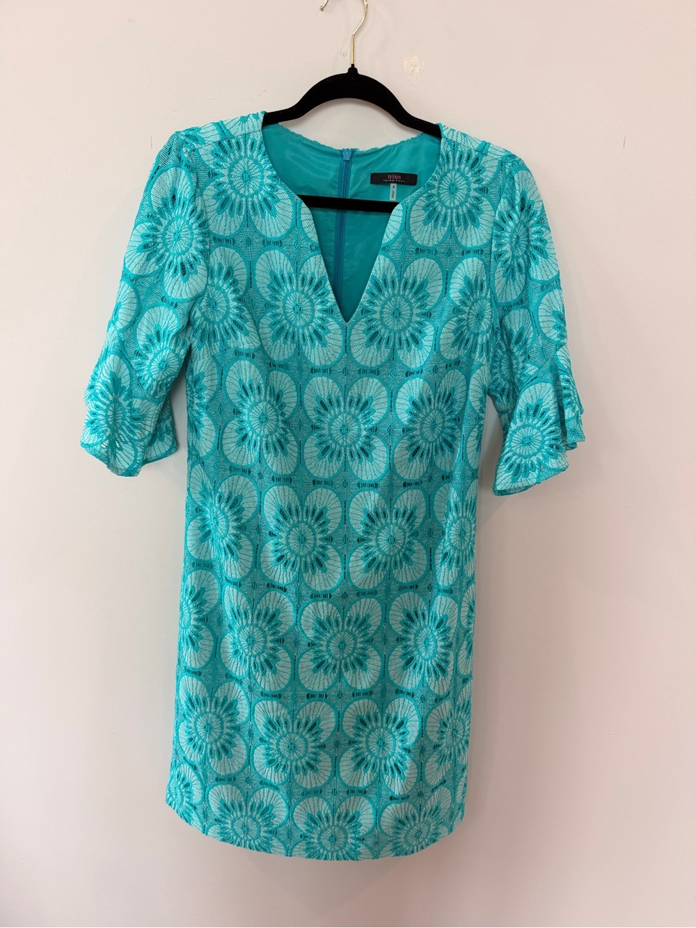 Trina Turk Turquoise Floral Lace Mini Dress